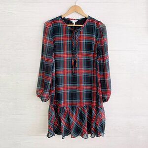 Draper James - Red green plaid peplum shirt dress chiffon S
